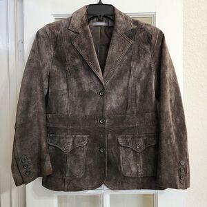 Liz Claiborne Women's Brown Suede Leather Blazer Jacket Petite Medium